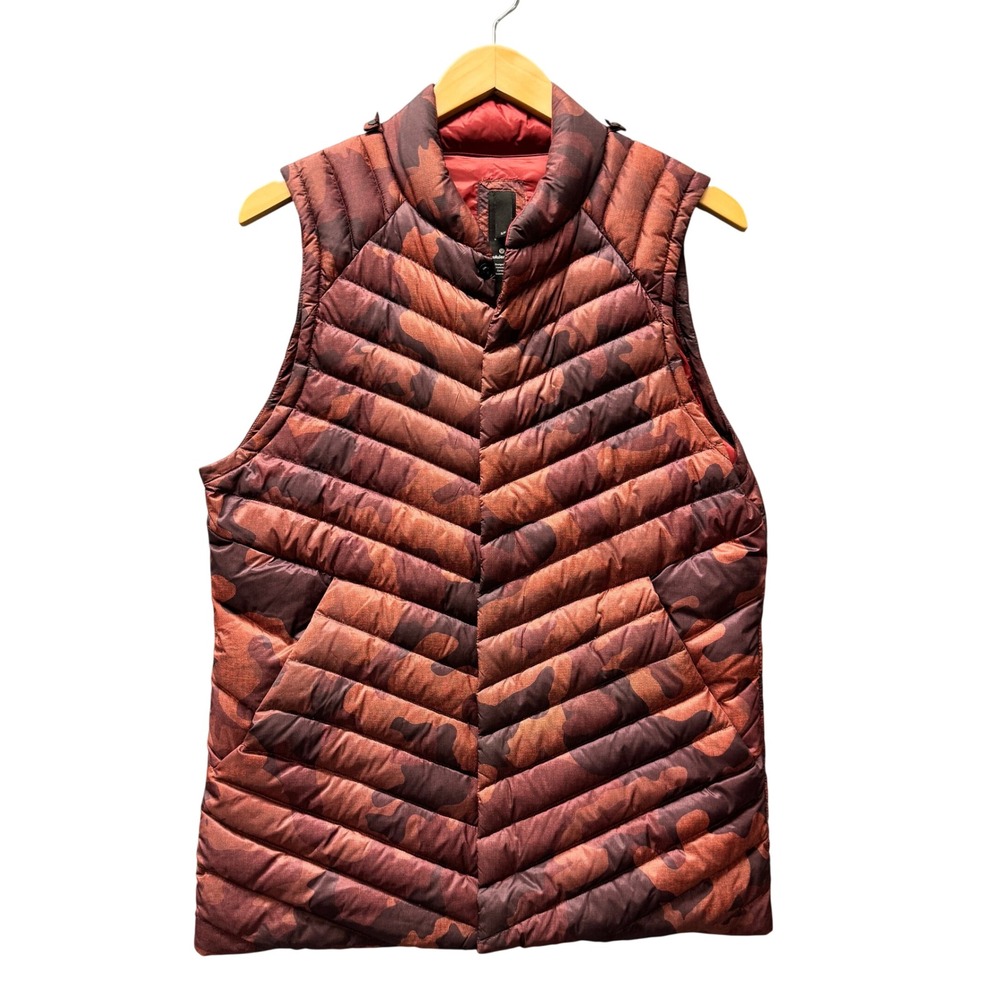 Lululemon Down Puffer Vest Mens S Snap Down Red Camo Gorpcore Outdoor Jacket